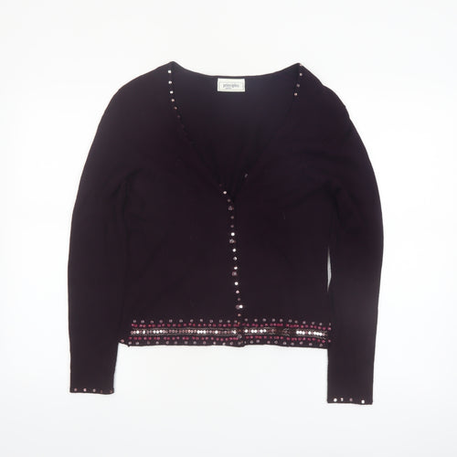 Principles Petite Women's Black Beaded Cardigan Size M