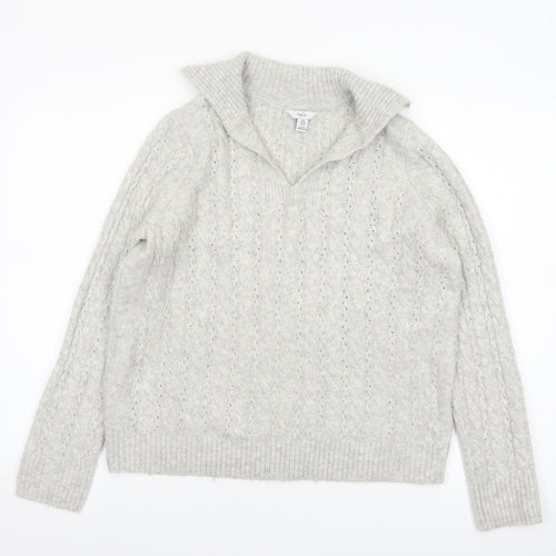 M&Co Women’s Grey Cable Knit Collared Pullover Jumper Size 8