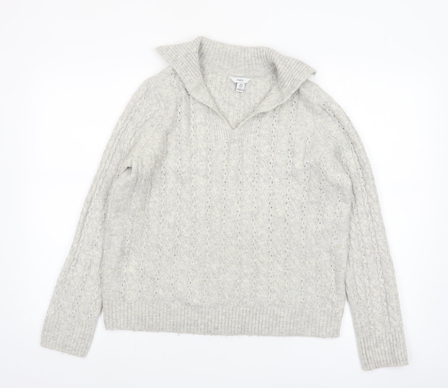 M&Co Women’s Grey Cable Knit Collared Pullover Jumper Size 8