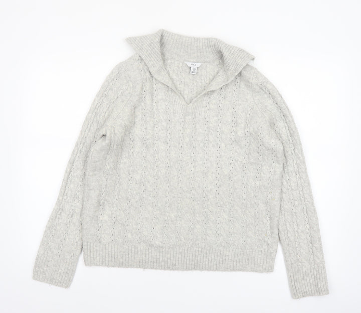 M&Co Women’s Grey Cable Knit Collared Pullover Jumper Size 8