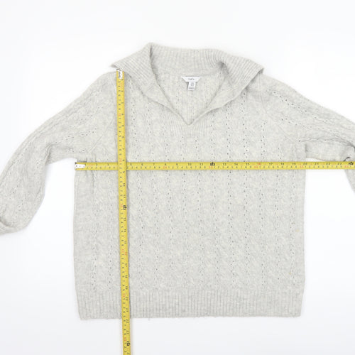 M&Co Women’s Grey Cable Knit Collared Pullover Jumper Size 8