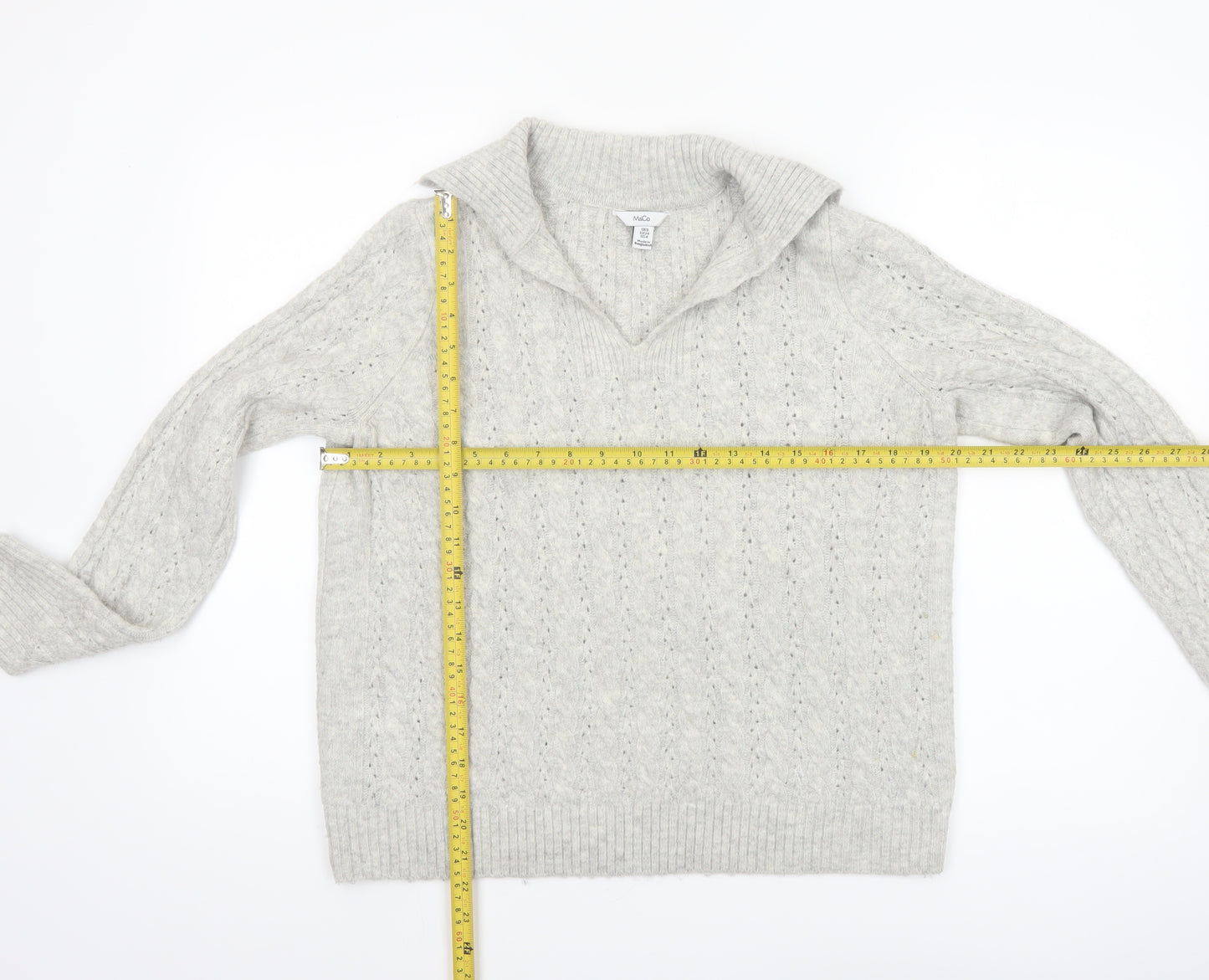 M&Co Women’s Grey Cable Knit Collared Pullover Jumper Size 8