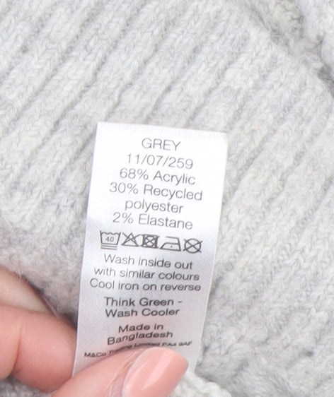 M&Co Women’s Grey Cable Knit Collared Pullover Jumper Size 8