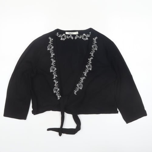 M&Co Women Black Embroidered Tie Front Cardigan Size L Viscose Mix