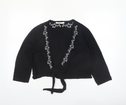 M&Co Women Black Embroidered Tie Front Cardigan Size L Viscose Mix