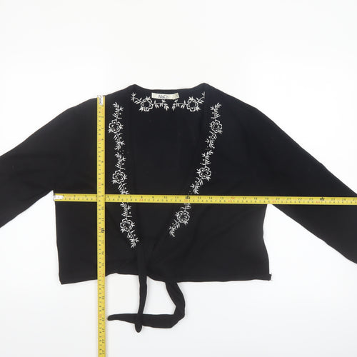 M&Co Women Black Embroidered Tie Front Cardigan Size L Viscose Mix