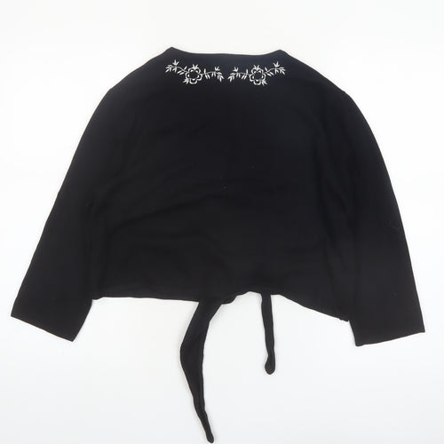 M&Co Women Black Embroidered Tie Front Cardigan Size L Viscose Mix