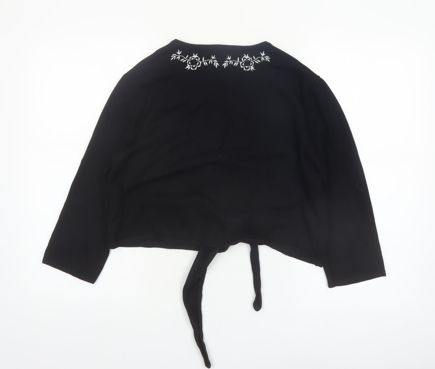 M&Co Women Black Embroidered Tie Front Cardigan Size L Viscose Mix