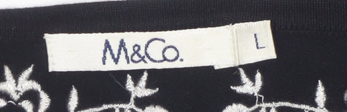 M&Co Women Black Embroidered Tie Front Cardigan Size L Viscose Mix