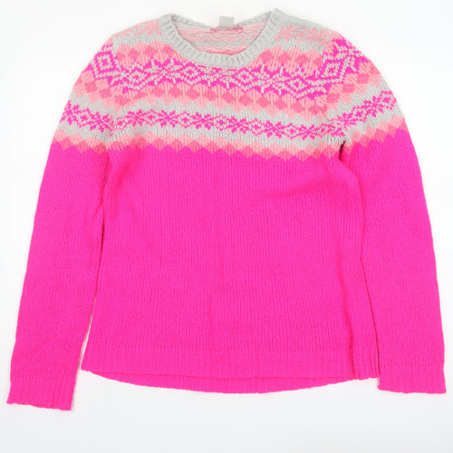 Oasis Womens Pink Fair Isle Knit Crew Neck Jumper Size M