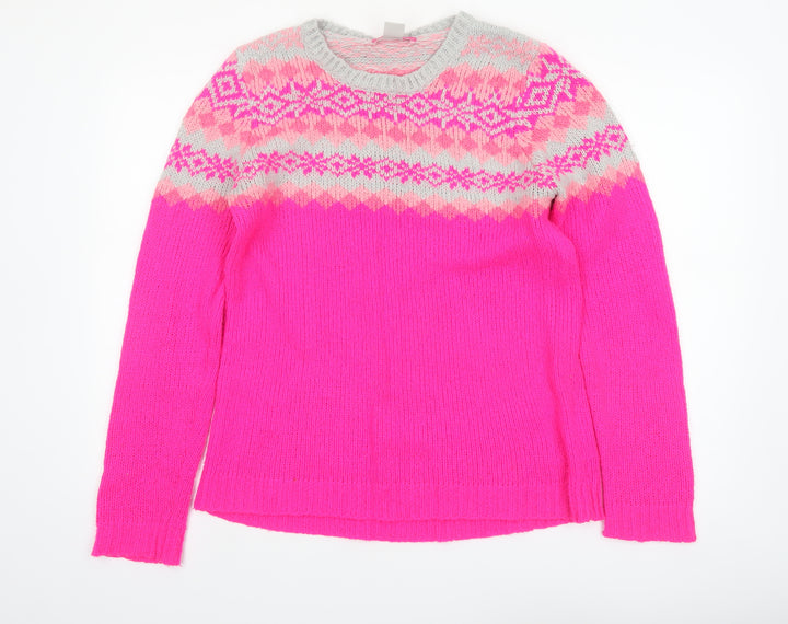 Oasis Womens Pink Fair Isle Knit Crew Neck Jumper Size M