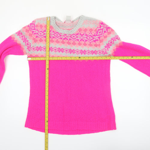 Oasis Womens Pink Fair Isle Knit Crew Neck Jumper Size M