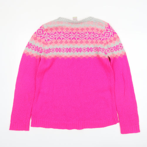 Oasis Womens Pink Fair Isle Knit Crew Neck Jumper Size M