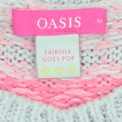 Oasis Womens Pink Fair Isle Knit Crew Neck Jumper Size M