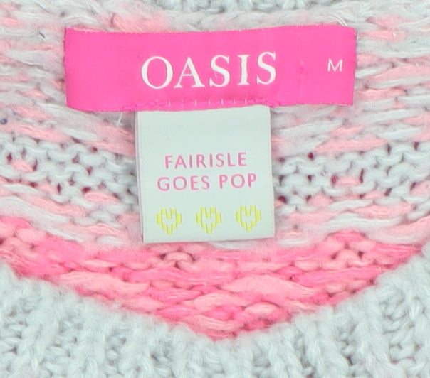 Oasis Womens Pink Fair Isle Knit Crew Neck Jumper Size M