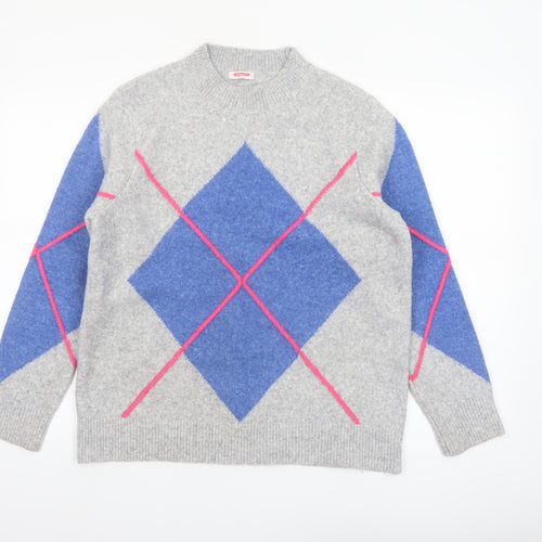 Damart Womens Grey Argyle Knit Pullover Jumper Size 14/16