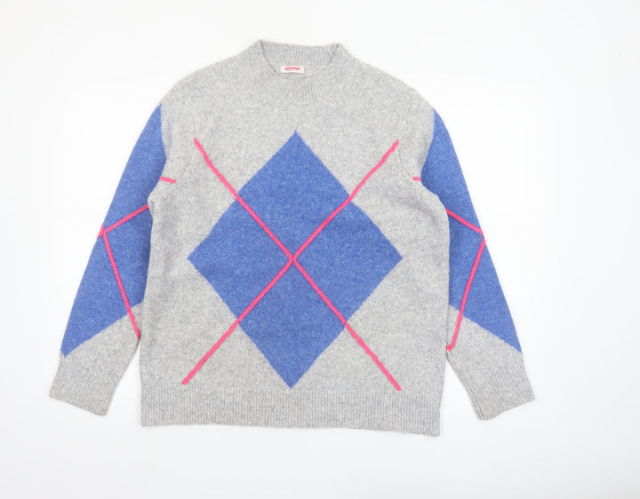 Damart Womens Grey Argyle Knit Pullover Jumper Size 14/16