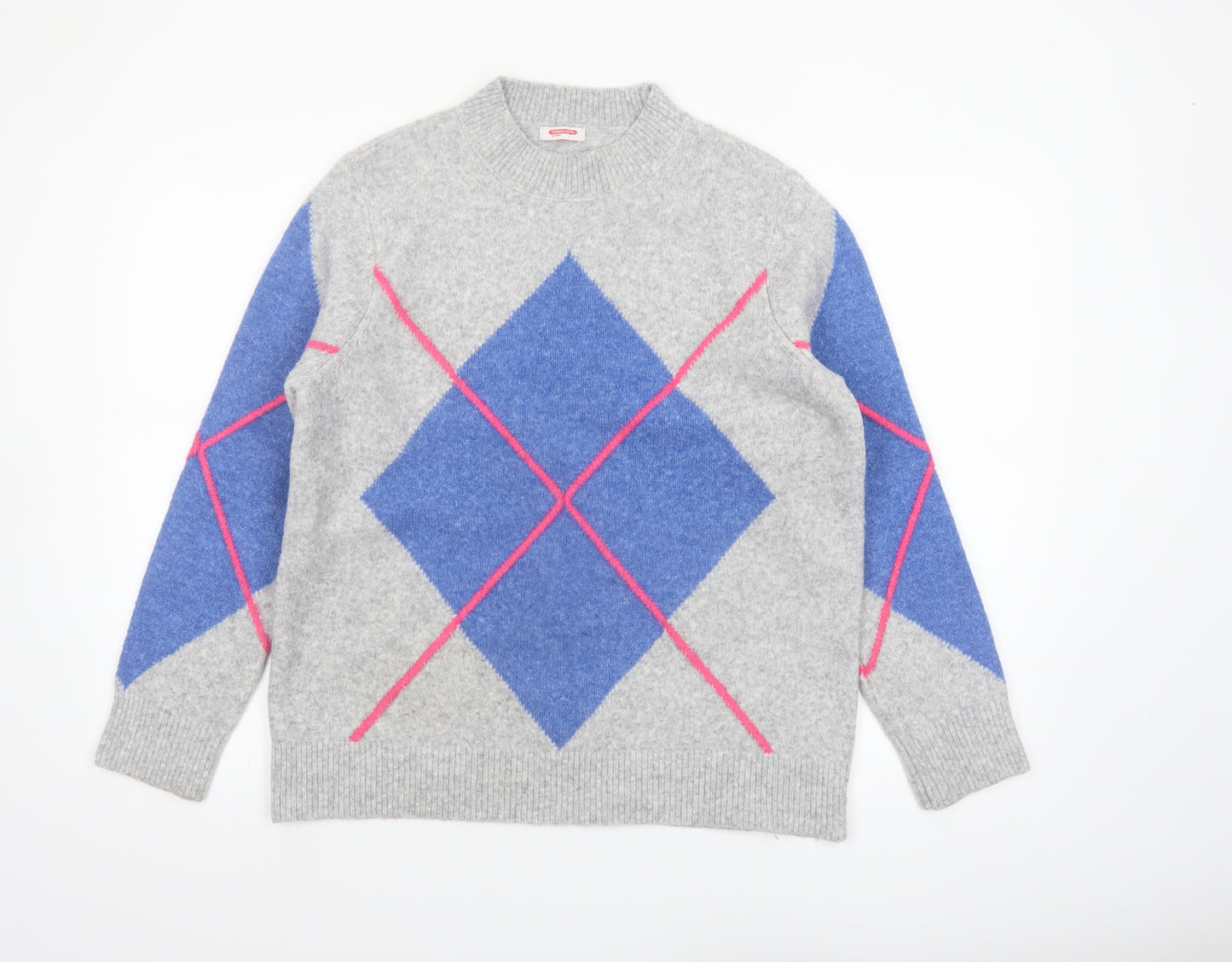Damart Womens Grey Argyle Knit Pullover Jumper Size 14/16
