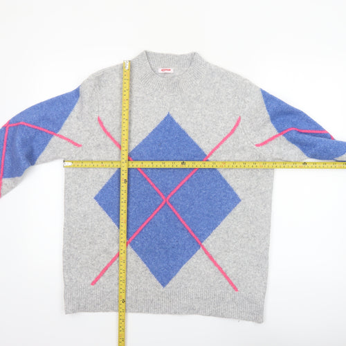 Damart Womens Grey Argyle Knit Pullover Jumper Size 14/16