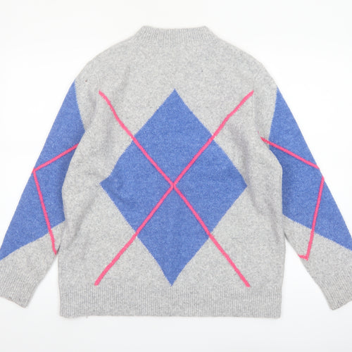 Damart Womens Grey Argyle Knit Pullover Jumper Size 14/16