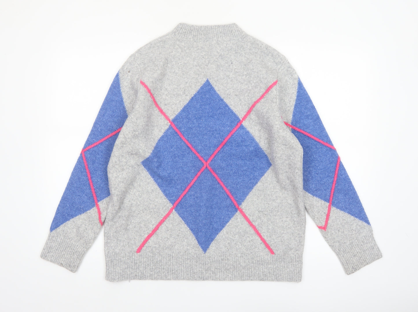Damart Womens Grey Argyle Knit Pullover Jumper Size 14/16
