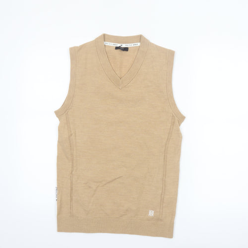 Reiss Golf Men's Beige Wool V-Neck Sleeveless Vest Jumper Size S
