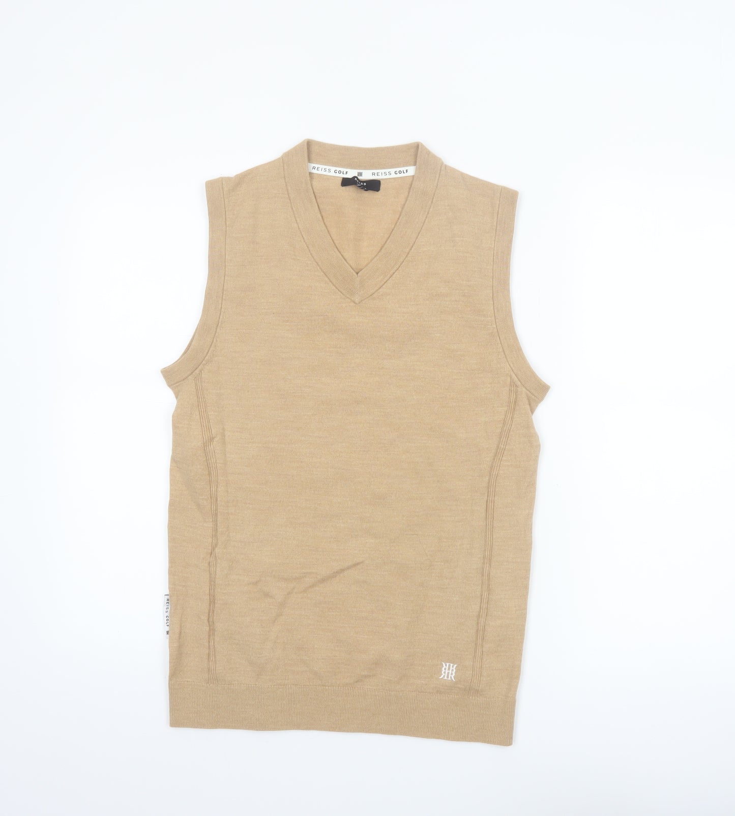 Reiss Golf Men's Beige Wool V-Neck Sleeveless Vest Jumper Size S