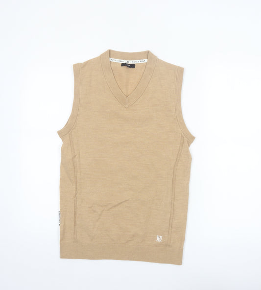 Reiss Golf Men's Beige Wool V-Neck Sleeveless Vest Jumper Size S
