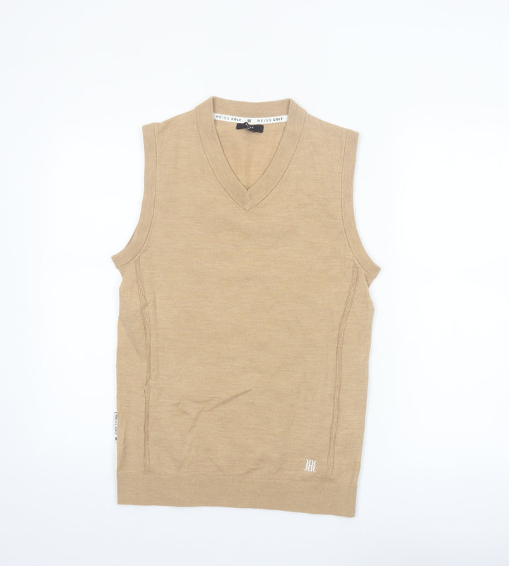 Reiss Golf Men's Beige Wool V-Neck Sleeveless Vest Jumper Size S