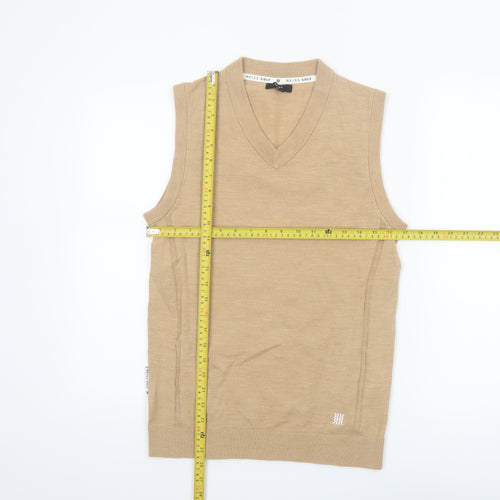 Reiss Golf Men's Beige Wool V-Neck Sleeveless Vest Jumper Size S