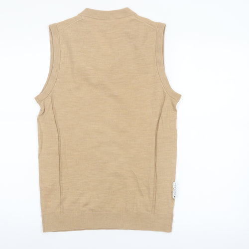 Reiss Golf Men's Beige Wool V-Neck Sleeveless Vest Jumper Size S