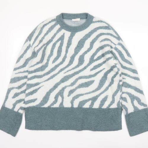 Finery Women’s Multicoloured Zebra Print Jumper UK 16 Crew Neck Knit
