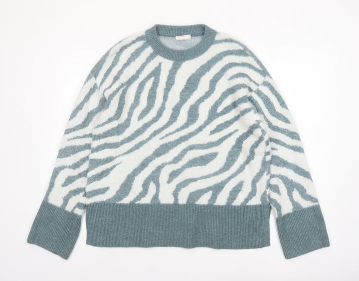 Finery Women’s Multicoloured Zebra Print Jumper UK 16 Crew Neck Knit