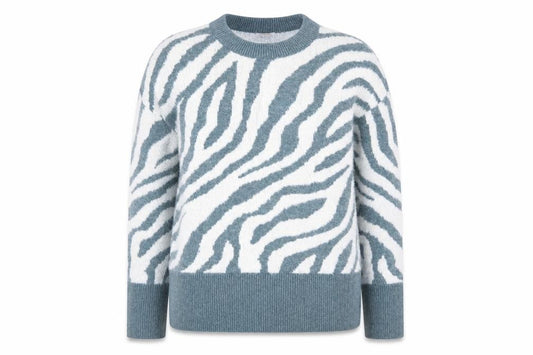 Front view of Finery Women’s Multicoloured Zebra Print Jumper UK 16 Crew Neck Knit