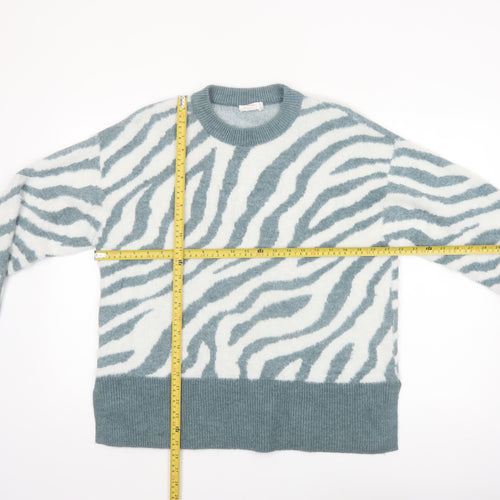 Finery Women’s Multicoloured Zebra Print Jumper UK 16 Crew Neck Knit