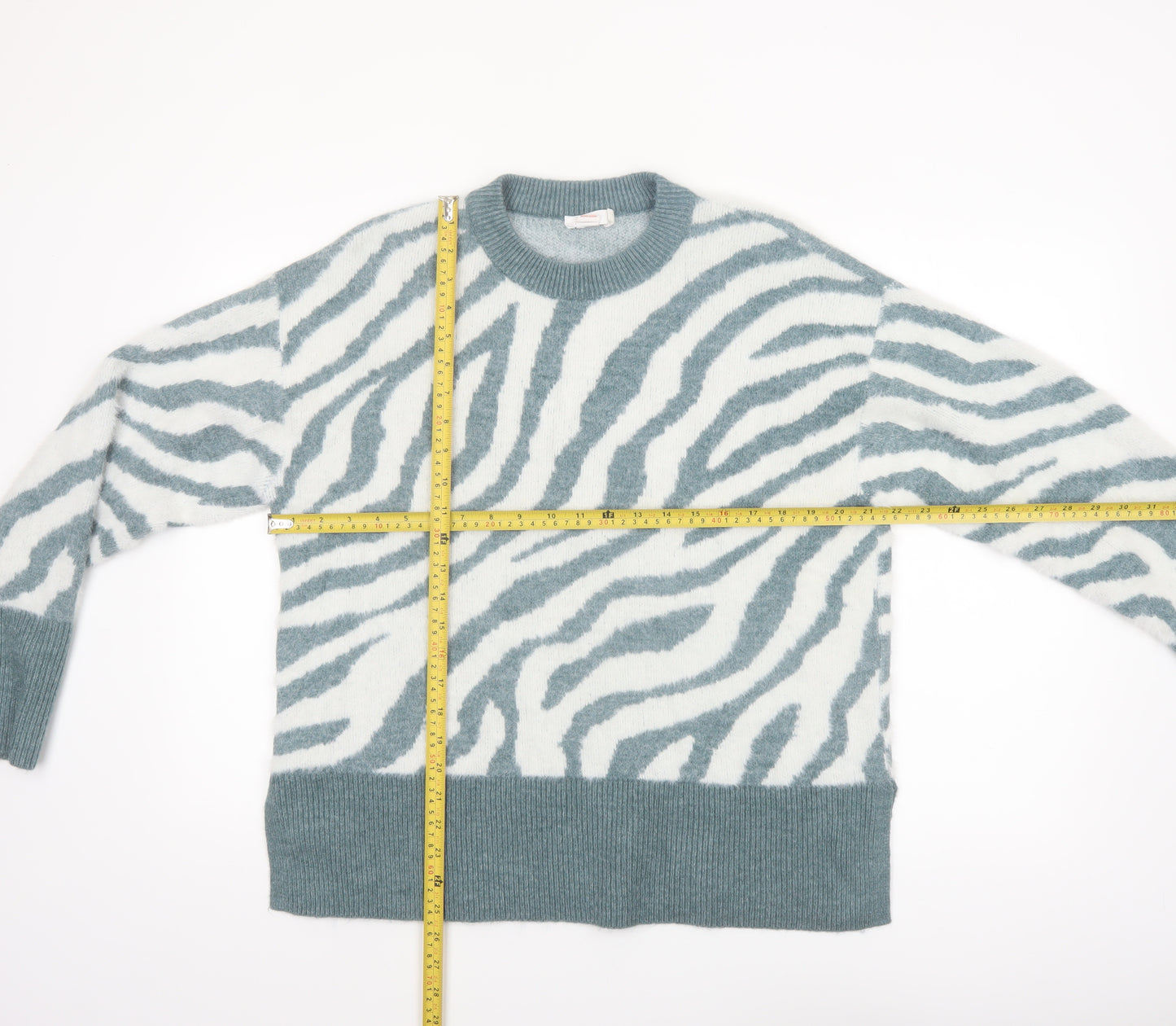Finery Women’s Multicoloured Zebra Print Jumper UK 16 Crew Neck Knit