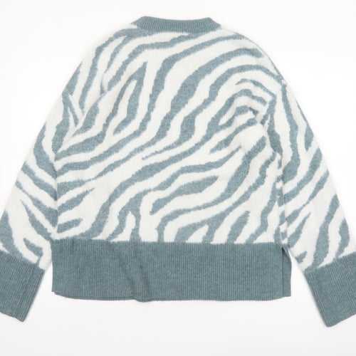 Finery Women’s Multicoloured Zebra Print Jumper UK 16 Crew Neck Knit
