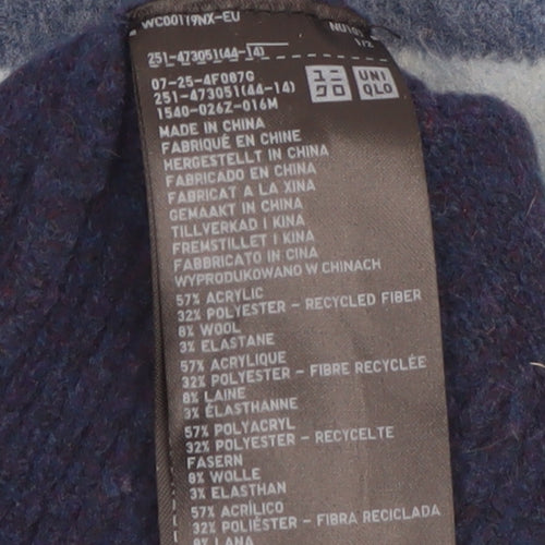 Uniqlo Men's Blue Colour Block Crew Neck Wool Blend Jumper Size S