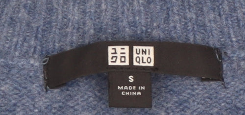 Uniqlo Men's Blue Colour Block Crew Neck Wool Blend Jumper Size S