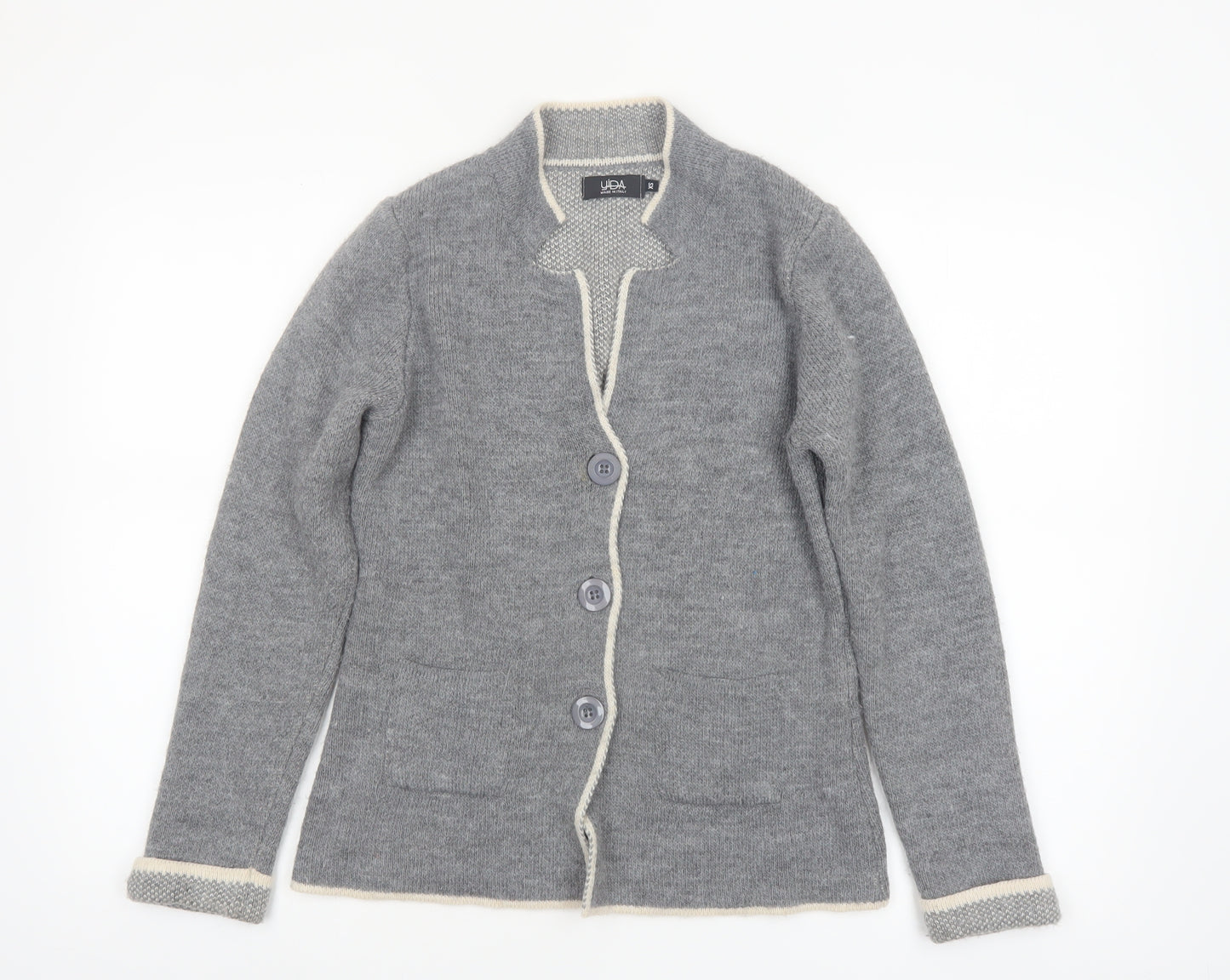 YiDA Women's Grey Knit Cardigan XS Wool Blend Long Sleeve