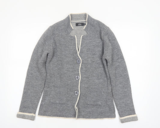 YiDA Women's Grey Knit Cardigan XS Wool Blend Long Sleeve