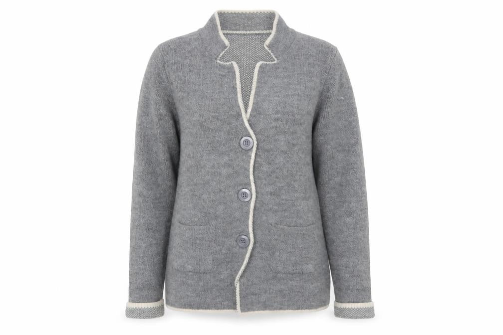 YiDA Women's Grey Knit Cardigan XS Wool Blend Long Sleeve