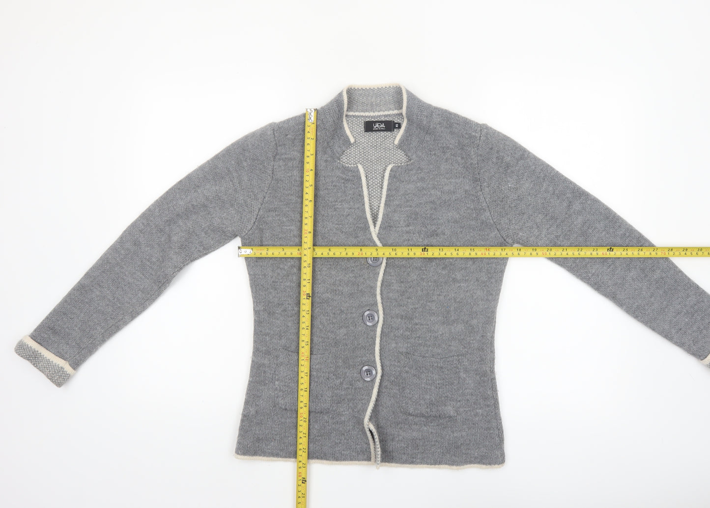 YiDA Women's Grey Knit Cardigan XS Wool Blend Long Sleeve