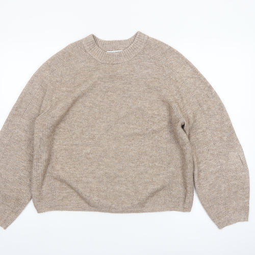 Next Women Beige Crew Neck Knit Pullover Jumper Size 14