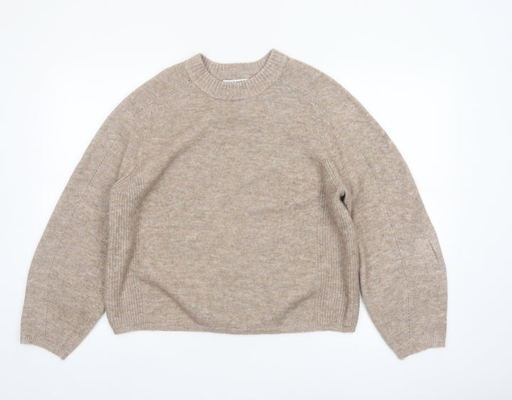 Next Women Beige Crew Neck Knit Pullover Jumper Size 14