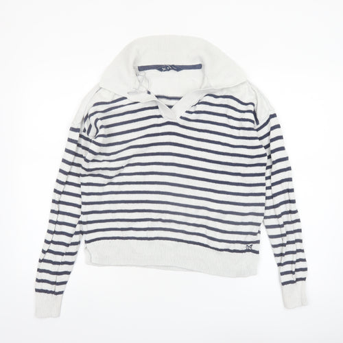 Crew Clothing Company Women's White Striped Collared Jumper Size 12