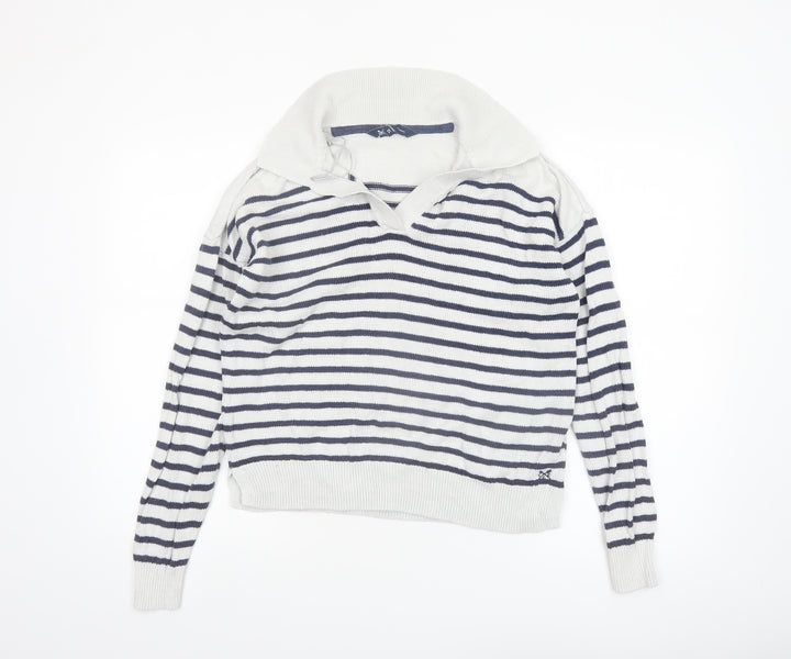 Crew Clothing Company Women's White Striped Collared Jumper Size 12