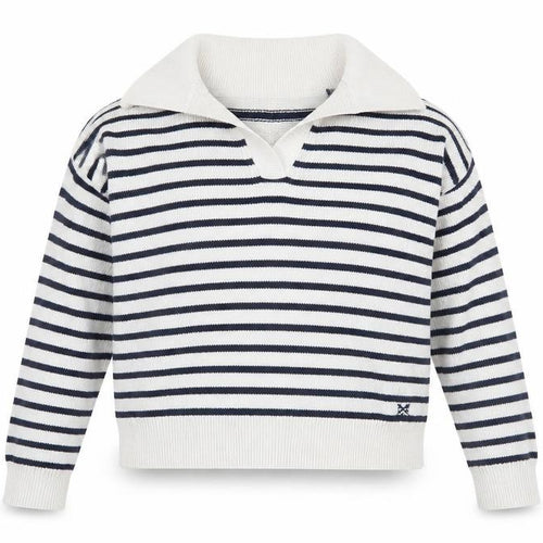 Crew Clothing Company Women's White Striped Collared Jumper Size 12