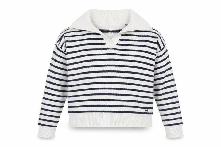 Crew Clothing Women's White Striped Collared Jumper Size 12