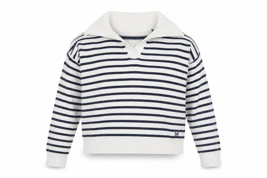 Crew Clothing Company Women's White Striped Collared Jumper Size 12